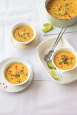 Pumpkin, coconut and lentil soup