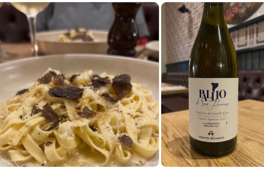 Cacio e pepe and Verdicchio dei Castelli di Jesi