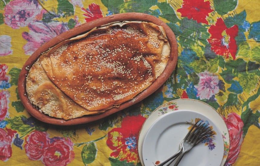 Lavash, chicken & herb pie with barberries