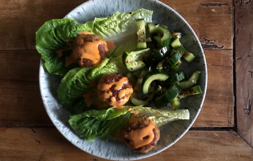 Korean meatballs with mango, lime and ginger gin