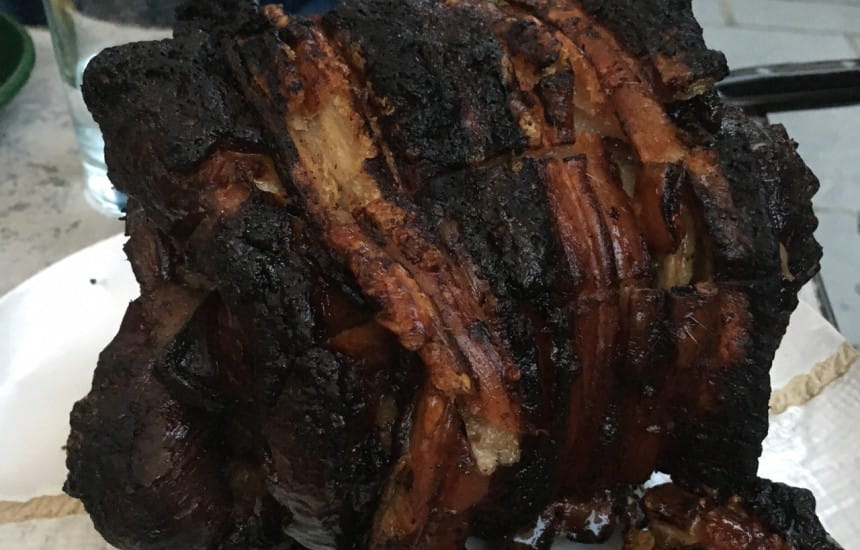Coffee and maple syrup-brined pork with Saint Joseph