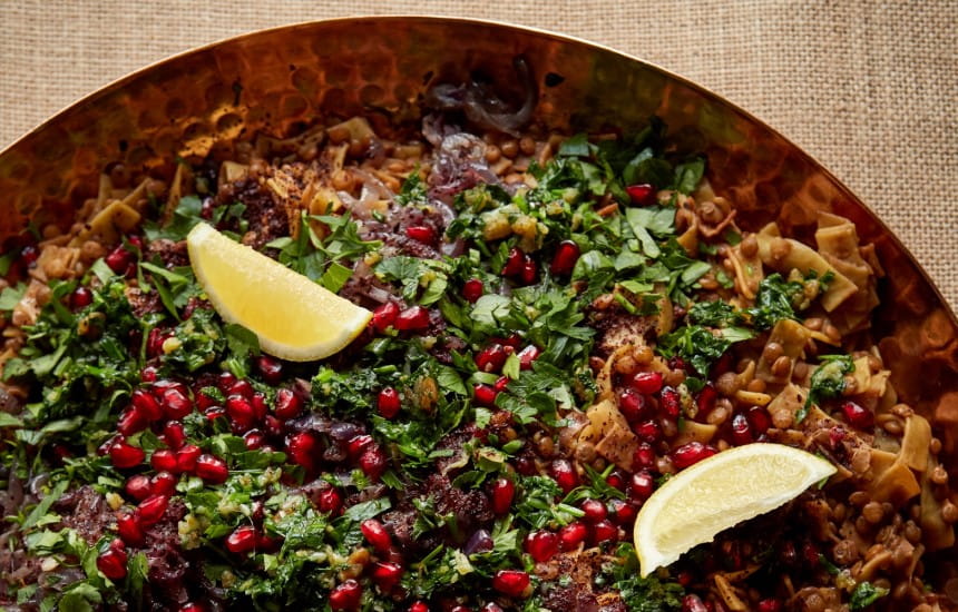  Harak Osbao (lentils and pasta with tamarind, sumac and pomegranate)