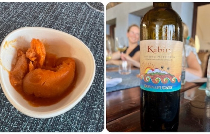 Apricot sorbet and moscato di Pantelleria