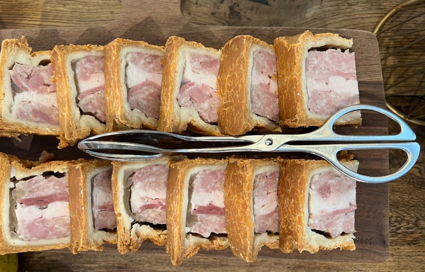 Pork and chicken pie and English sparkling rosé