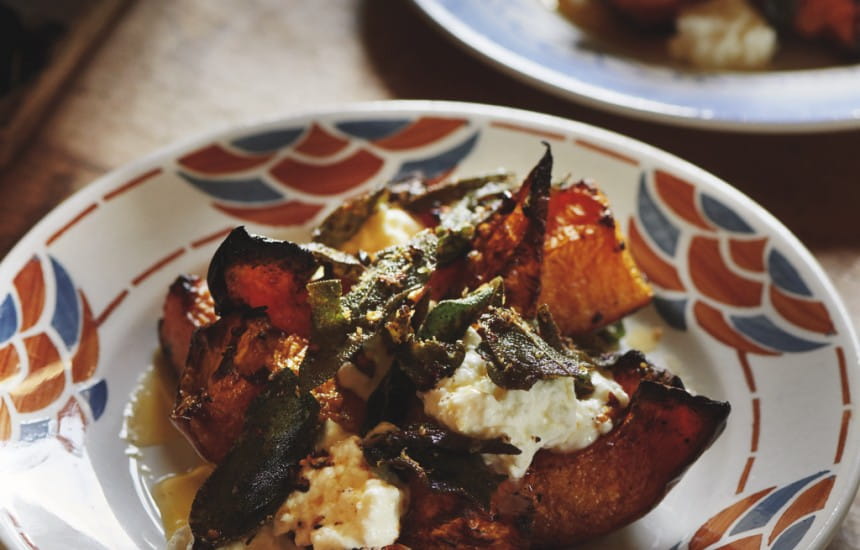 Roast crown prince squash, ricotta and caramelised chilli sage butter