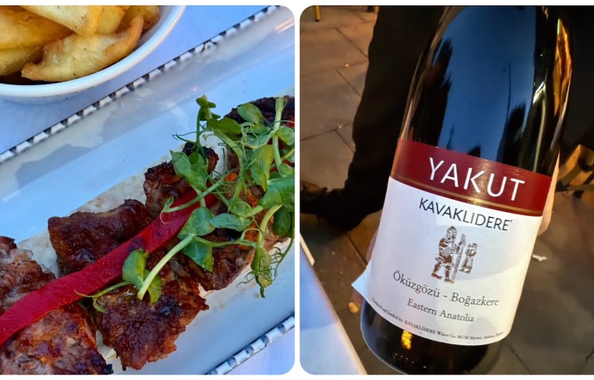 Shish kebab and Turkish red wine