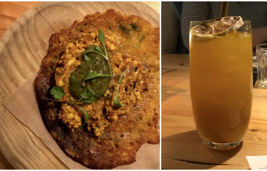 Spicy paneer pancakes and a ginger-turmeric soda
