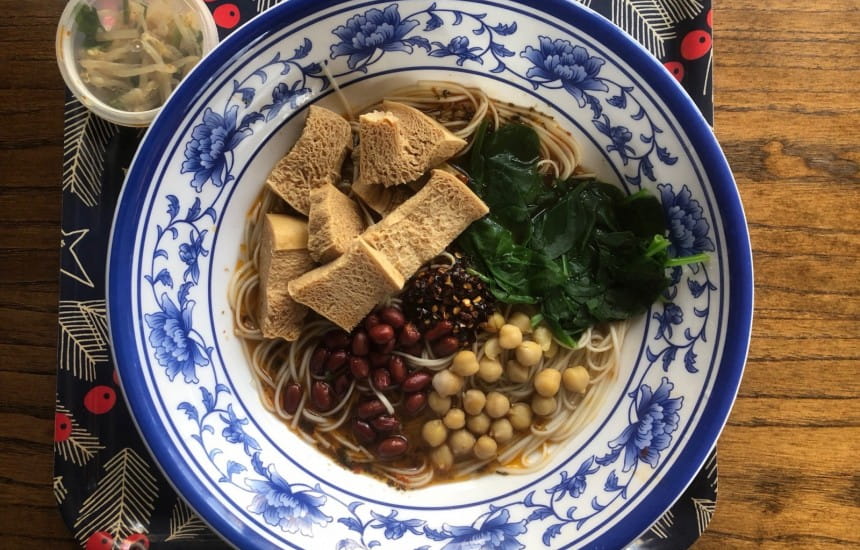 Spicy Sichuan noodles and sour plum tea