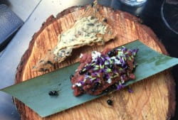 Venison tartare with Mountford's The Rise 2009 pinot noir 