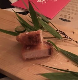 Panko-fried yellowtail with truffle honey and sparkling sake 