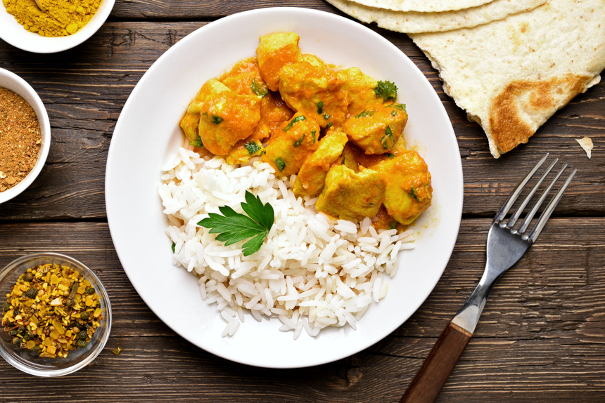 chicken curry with an aromatic white wine